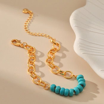 Модни сини тюркоазени гривни, ръчно изработени естествени камъни със златно покритие от мъниста, гривна за мъже, жени, ретро бижута, подарък