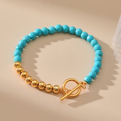 Modne plave tirkizne narukvice Ručno izrađeni prirodni kamen s pozlaćenim perlama Narukvica za muškarce Žene Vintage nakit Poklon