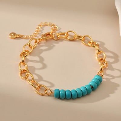 Modne plave tirkizne narukvice Ručno izrađeni prirodni kamen s pozlaćenim perlama Narukvica za muškarce Žene Vintage nakit Poklon