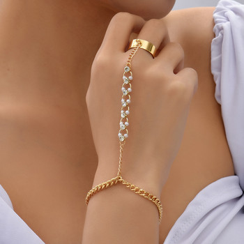 Блестящи перлени кристали, свързани пръстени, гривни за жени, пънк, кубинска верига, гривна, връзка за ръка, бижута