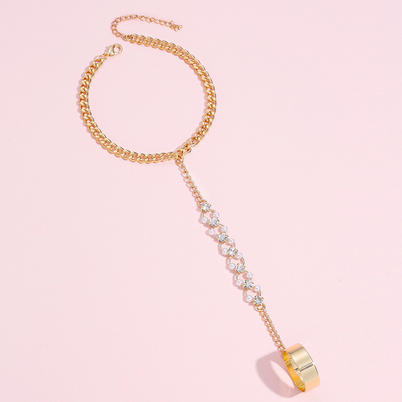 Блестящи перлени кристали, свързани пръстени, гривни за жени, пънк, кубинска верига, гривна, връзка за ръка, бижута