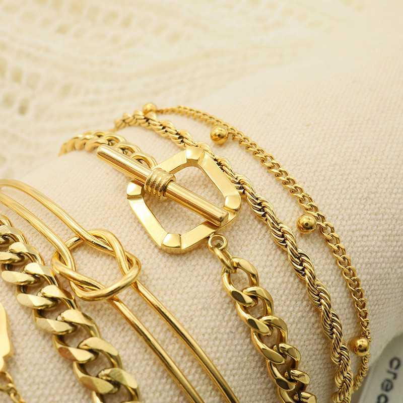 Zelta krāsas nerūsējošā tērauda rokassprādzes sievietēm ar aizdare, bieza kubiešu saite ķēdes rokassprādze mezgls aproce aproce paziņojums rotaslietas