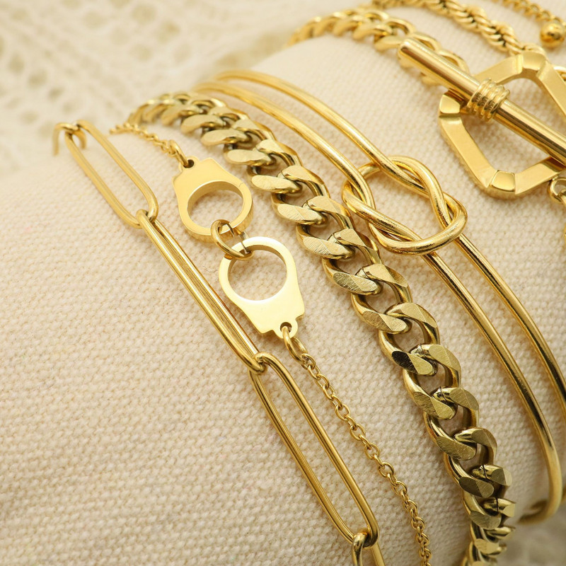 Zelta krāsas nerūsējošā tērauda rokassprādzes sievietēm ar aizdare, bieza kubiešu saite ķēdes rokassprādze mezgls aproce aproce paziņojums rotaslietas