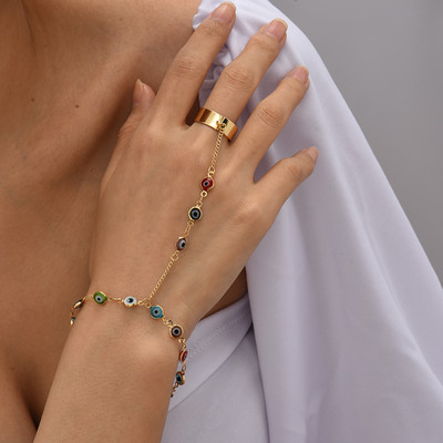 Turkijos Lucky Eye karoliukais papuoštos grandinėlės apyrankės pirštų žiedai moterims Mėlyna raudona Evil Eye Jungiamoji rankinė apyrankė Dovanos