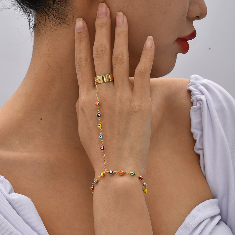 Turkijos Lucky Eye karoliukais papuoštos grandinėlės apyrankės pirštų žiedai moterims Mėlyna raudona Evil Eye Jungiamoji rankinė apyrankė Dovanos