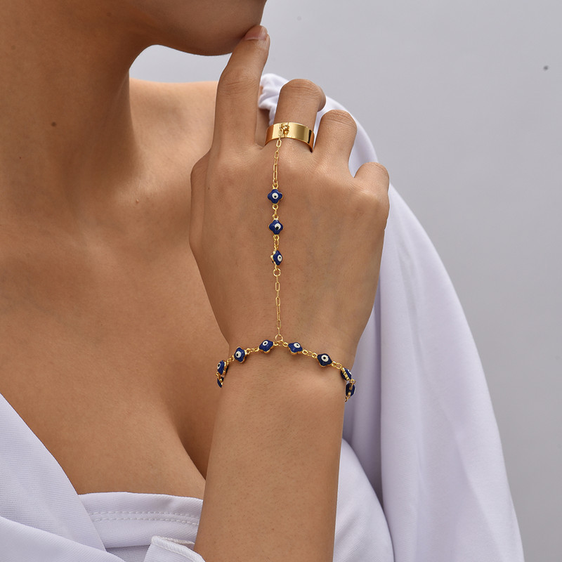 Turkijos Lucky Eye karoliukais papuoštos grandinėlės apyrankės pirštų žiedai moterims Mėlyna raudona Evil Eye Jungiamoji rankinė apyrankė Dovanos