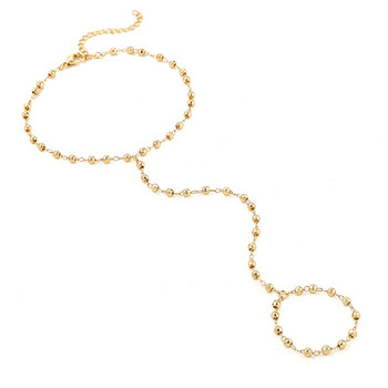 Модни елегантни златни фасетирани мъниста Верига Гривна Пръстен за пръсти за жени Просто свързване на ръчен колан Бижута Подаръци