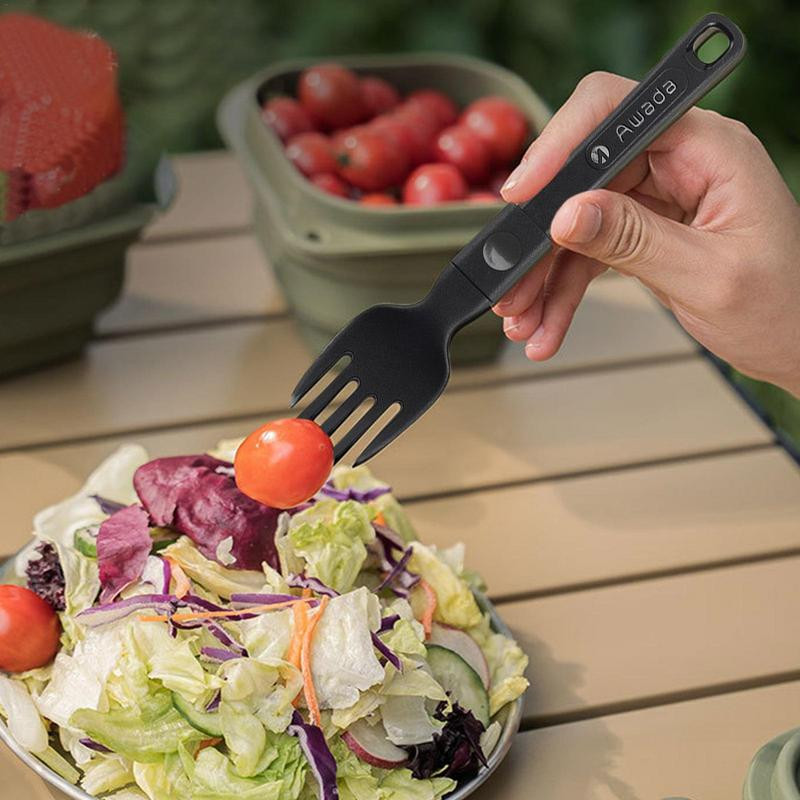 Saliekami saliekamie dakšas karotes trauki āra galda piederumi kempinga virtuves trauki viegli salokāmi galda piederumi kempinga piknikam pārgājieniem