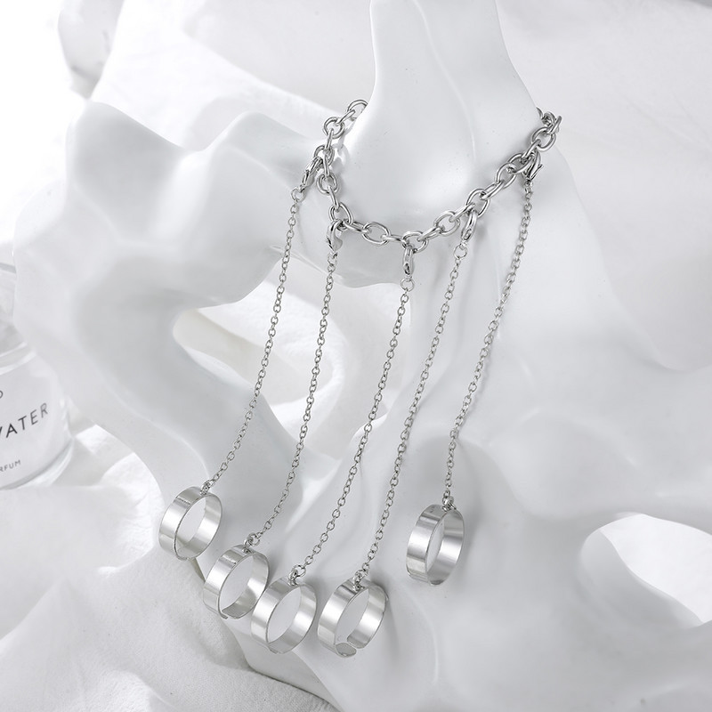 Punk Sudraba Krāsa Saite Ķēde Plaukstas Rokassprādze Savienots Pirkstu Gredzenu Komplekts Vīriešiem Sievietēm Pāris Emo Šarms Rokas Iejūga Rotaslietas