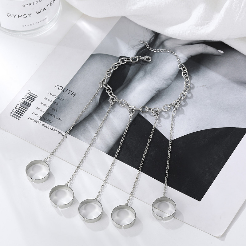 Punk Sudraba Krāsa Saite Ķēde Plaukstas Rokassprādze Savienots Pirkstu Gredzenu Komplekts Vīriešiem Sievietēm Pāris Emo Šarms Rokas Iejūga Rotaslietas