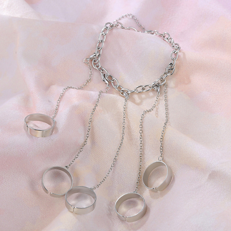 Punk Sudraba Krāsa Saite Ķēde Plaukstas Rokassprādze Savienots Pirkstu Gredzenu Komplekts Vīriešiem Sievietēm Pāris Emo Šarms Rokas Iejūga Rotaslietas