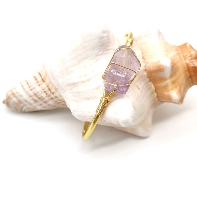 Varázslatos természetes kőből készült nyitott mandzsetta karkötők arany színű réz dróttal, szabálytalan kristály mandzsetta karkötők női vintage ékszerek