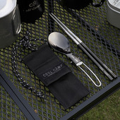 1 Komplekts Kempinga galda piederumi Pārnēsājami nerūsējošā tērauda galda piederumi Saliekamā karote Dakša Spork Irbulīši āra piknika galda piederumu komplekts