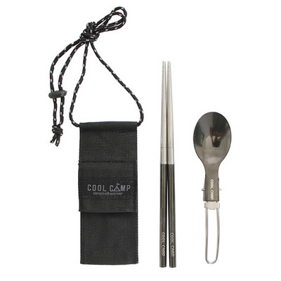 1 Komplekts Kempinga galda piederumi Pārnēsājami nerūsējošā tērauda galda piederumi Saliekamā karote Dakša Spork Irbulīši āra piknika galda piederumu komplekts