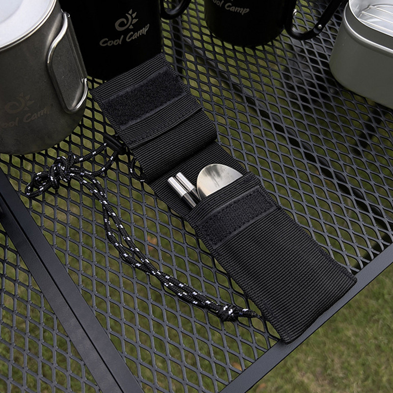1 Komplekts Kempinga galda piederumi Pārnēsājami nerūsējošā tērauda galda piederumi Saliekamā karote Dakša Spork Irbulīši āra piknika galda piederumu komplekts