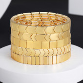 Modes sievietēm zelta krāsā ģeometriskas kvadrātveida flīžu aproces vienkāršas gludas metāla bultiņas elastīgas rokassprādzes, sakraujamas rotaslietas