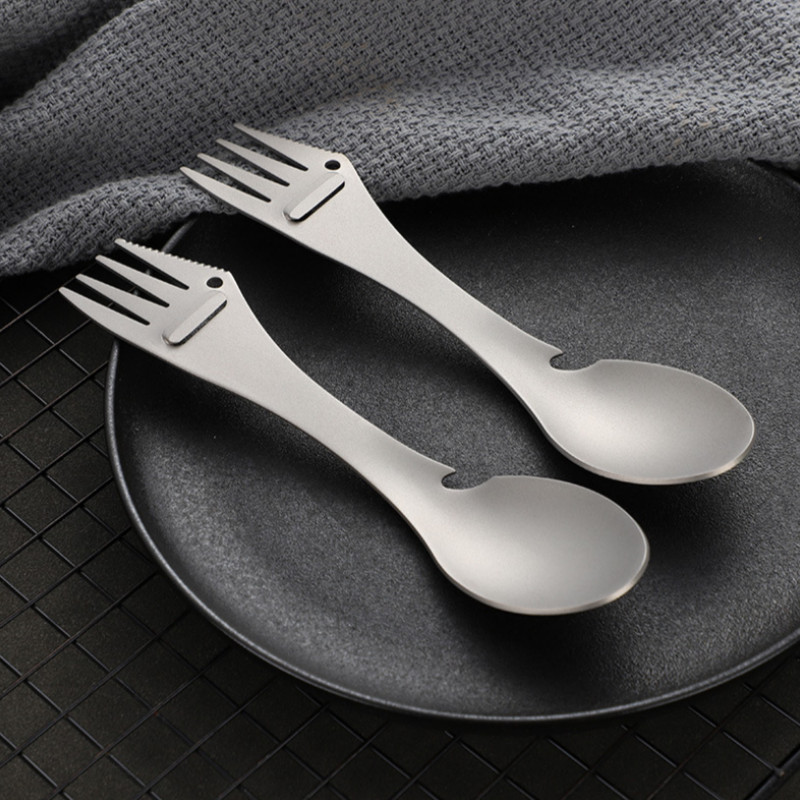 Titāna sakausējuma piknika galda piederumi nazis dakša karote pudeļu attaisāmais āra kempings īpaši viegli pārnēsājami daudzrīki