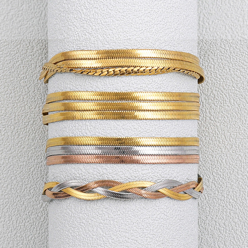 Jaunas modernas daudzslāņu plakanas skujiņas čūskas ķēdes rokassprādzes plakanas kubiešu ķēdes rokassprādzes vīriešiem sievietēm, nerūsējošā tērauda rotaslietas