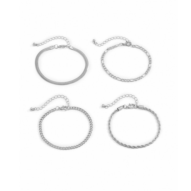 Punk Hip-hop Plakans Snake&Figaro&Twist Rope&Link Ķēdes Rokassprādzes Komplekts Sievietēm Klasiskā sudraba Krāsa Pāra Rokas Rokas Dāvana