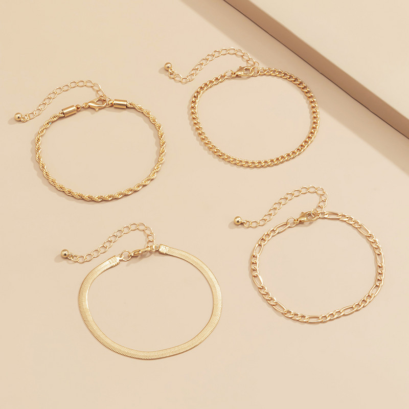 Punk Hip-hop Plakans Snake&Figaro&Twist Rope&Link Ķēdes Rokassprādzes Komplekts Sievietēm Klasiskā sudraba Krāsa Pāra Rokas Rokas Dāvana