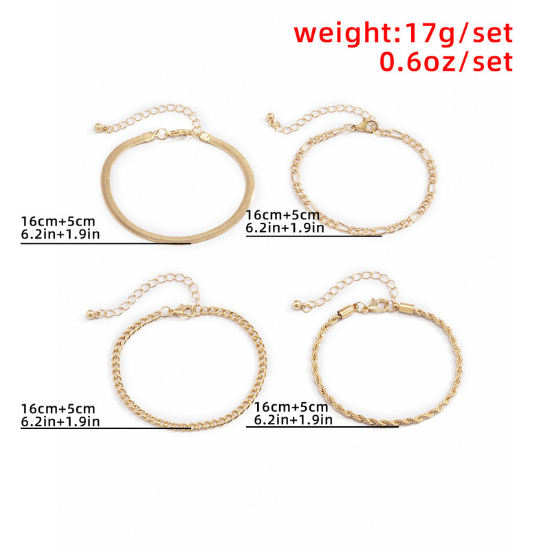 Punk Hip-hop Plakans Snake&Figaro&Twist Rope&Link Ķēdes Rokassprādzes Komplekts Sievietēm Klasiskā sudraba Krāsa Pāra Rokas Rokas Dāvana