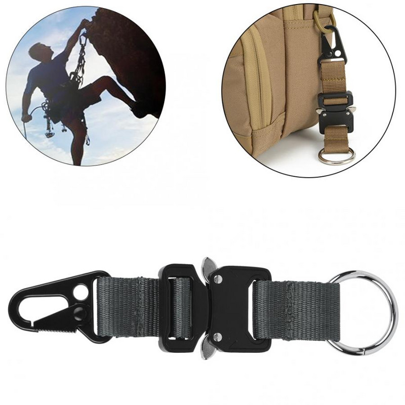 Āra kāpšanas āķa siksna neilona taktika, siksna, piekarināma sprādze, karabīne, cinka sakausējums, āra atslēgu piekariņš kāpšanas āķis