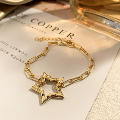 Új dizájn nyitható cirkon fém csattal rugós kapucsat szív csillag bájos karkötő női link lánc karkötők ékszerek