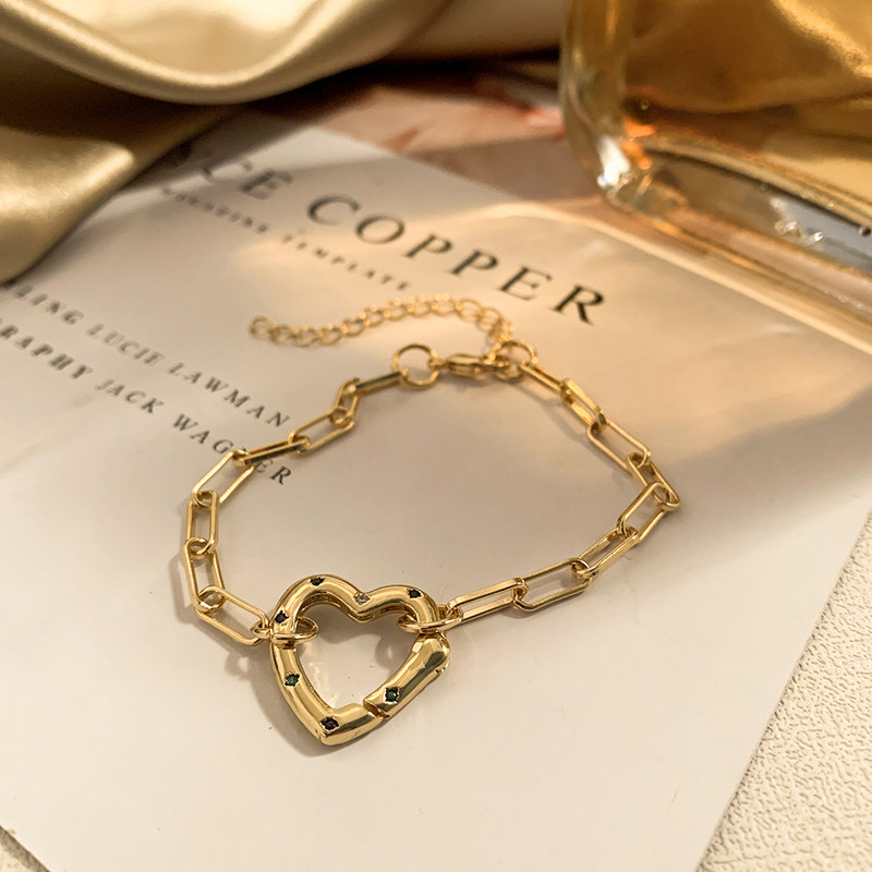 Új dizájn nyitható cirkon fém csattal rugós kapucsat szív csillag bájos karkötő női link lánc karkötők ékszerek