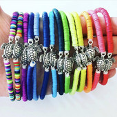 Vintažinės sidabrinės spalvos jūros vėžlio žavesio apyrankė moterims Boho polimerinio molio diskinės apyrankės moteriškos rankų darbo papuošalų aksesuaras