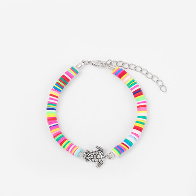 Vintažinės sidabrinės spalvos jūros vėžlio žavesio apyrankė moterims Boho polimerinio molio diskinės apyrankės moteriškos rankų darbo papuošalų aksesuaras