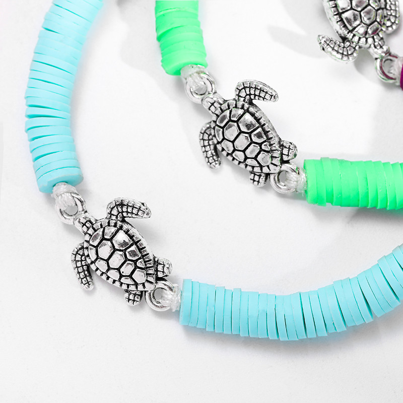 Vintažinės sidabrinės spalvos jūros vėžlio žavesio apyrankė moterims Boho polimerinio molio diskinės apyrankės moteriškos rankų darbo papuošalų aksesuaras