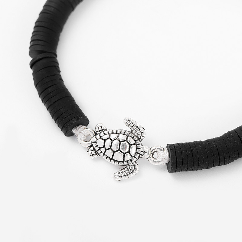 Vintažinės sidabrinės spalvos jūros vėžlio žavesio apyrankė moterims Boho polimerinio molio diskinės apyrankės moteriškos rankų darbo papuošalų aksesuaras