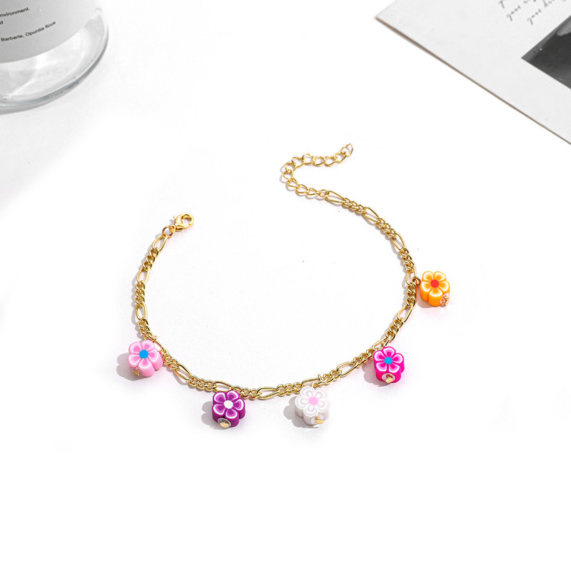 Egyedi tervezésű Boho polimer agyag virágos gyöngyös karkötő női lányoknak, állítható elasztikus gyöngy utánzatú karkötő ékszer