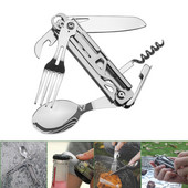 6in1 āra kempinga galda piederumi pārnēsājami nazis galda piederumi dakša karote pudeļu attaisāmais salokāms daudzfunkcionāls nerūsējošais tērauds ceļojumiem