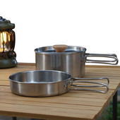 Rozsdamentes acél kemping edénykészlet tapadásmentes, könnyű edénykészlet kombinált készlet utazási hordtáskával, strapabíró kültéri főzőlappal