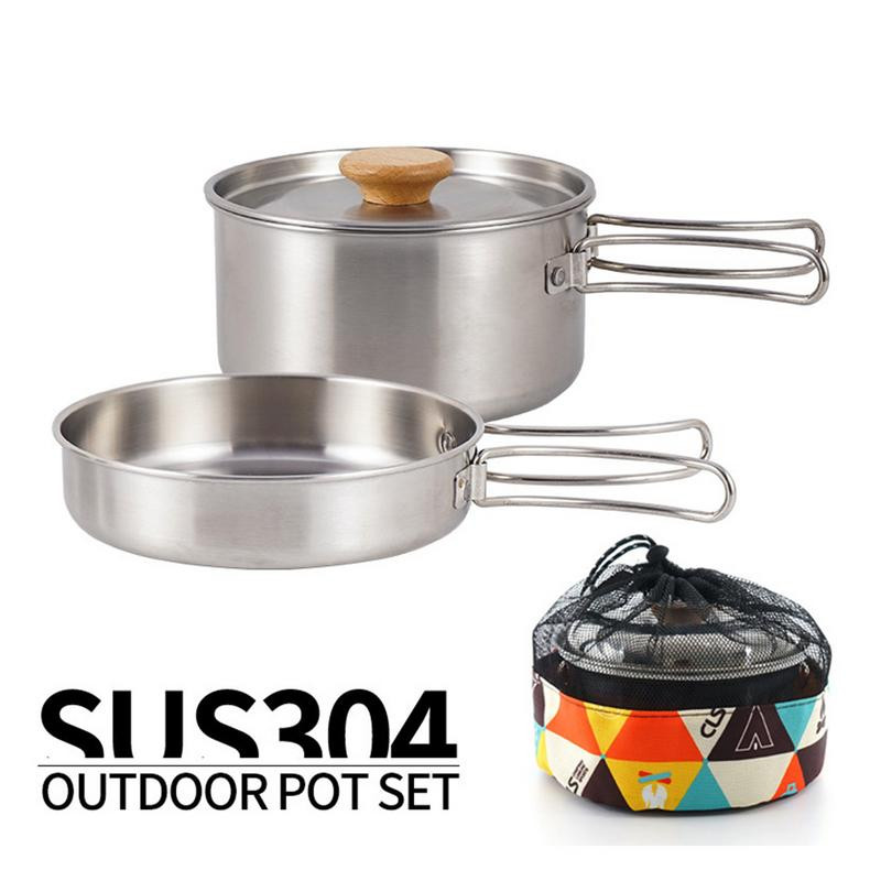 Rozsdamentes acél kemping edénykészlet tapadásmentes, könnyű edénykészlet kombinált készlet utazási hordtáskával, strapabíró kültéri főzőlappal