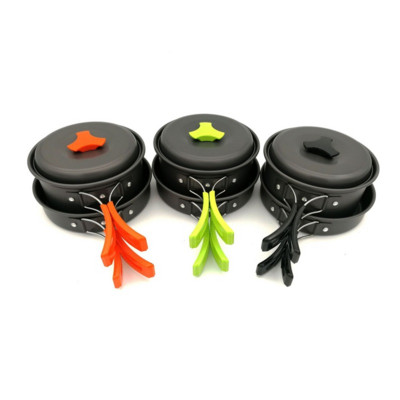 Kit de vase de gătit pentru camping Set de gătit în aer liber din aluminiu Fierbător de apă Oală Călătorie Drumeții Picnic Echipament pentru vesela pentru grătar