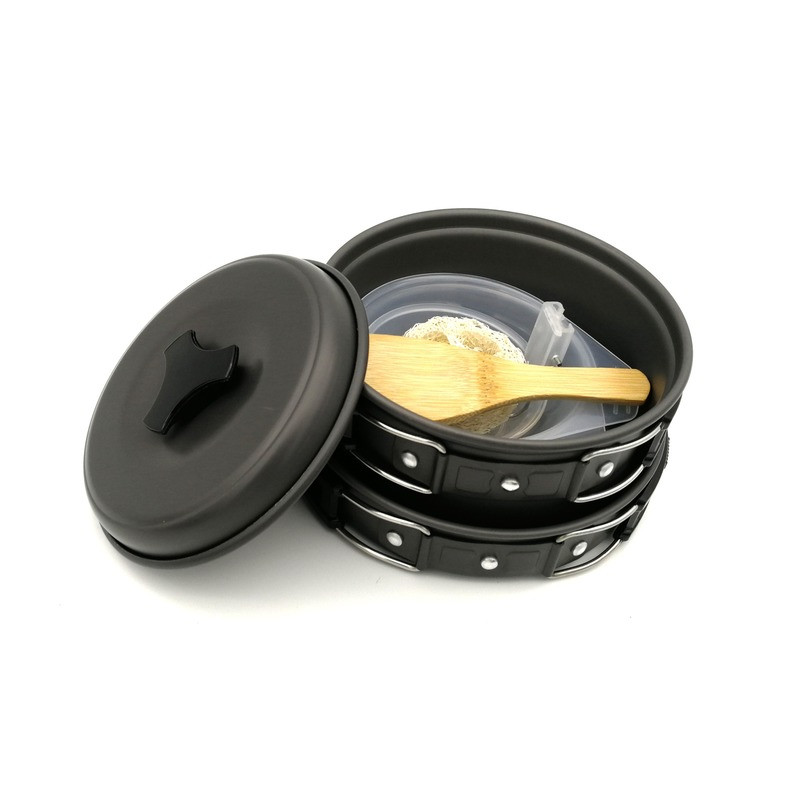 Kempinga trauku komplekts āra alumīnija gatavošanas komplekts ūdens tējkanna katls ceļojošs pārgājienu pikniks grilēšanas galda piederumi