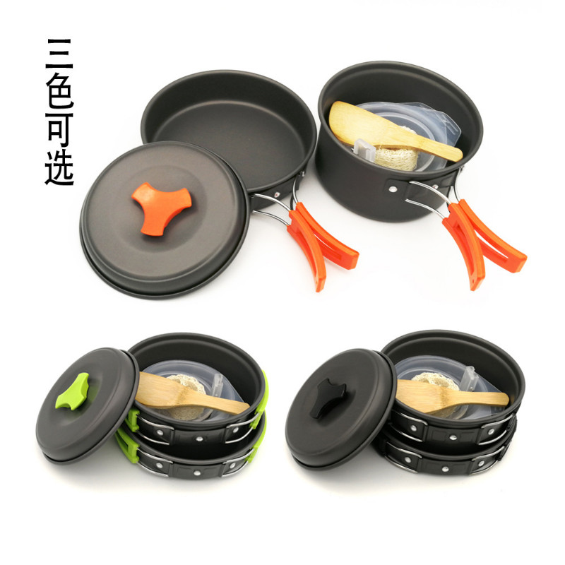 Kempinga trauku komplekts āra alumīnija gatavošanas komplekts ūdens tējkanna katls ceļojošs pārgājienu pikniks grilēšanas galda piederumi