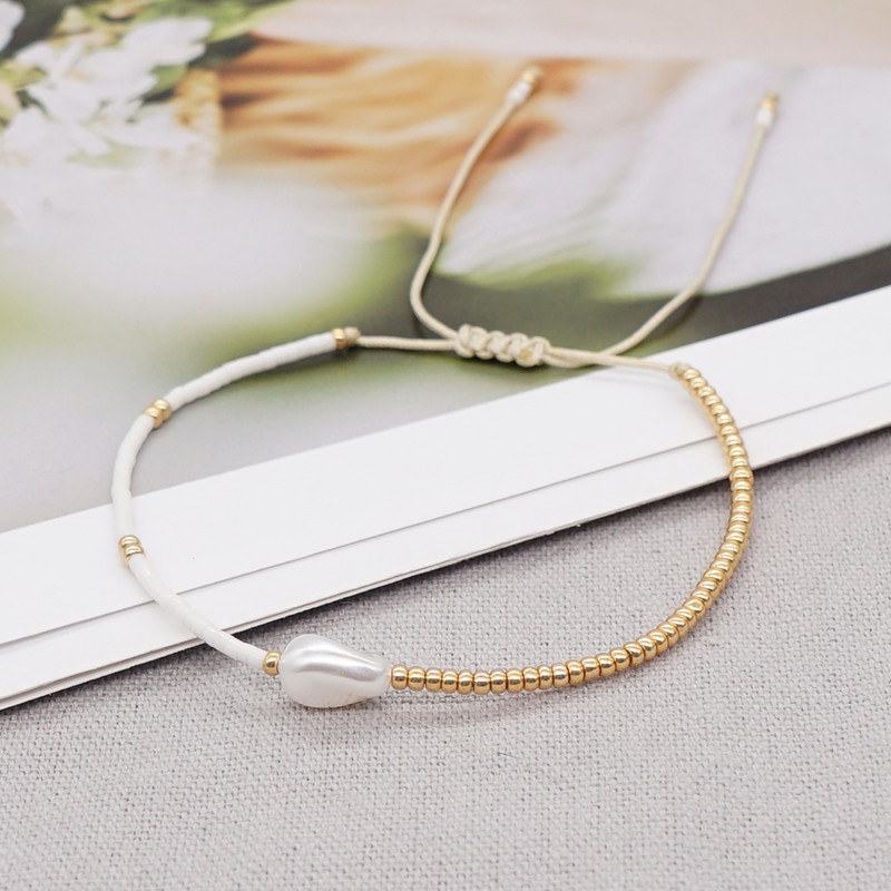 Go2BoHo mākslīgā balta baroka aproce krāsu kontrasts Miyuki sēklu krelles regulējamas vienkāršas rokassprādzes sievietēm Modes rotaslietas dāvana