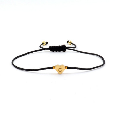 Jauna nerūsējošā tērauda sirds AZ burtu rokassprādze sievietēm, ar rokām austa, regulējama krāsaina virves šarmu rokassprādze sievietēm rotaslietas dāvana