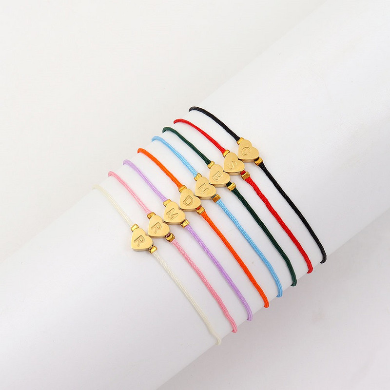 Jauna nerūsējošā tērauda sirds AZ burtu rokassprādze sievietēm, ar rokām austa, regulējama krāsaina virves šarmu rokassprādze sievietēm rotaslietas dāvana