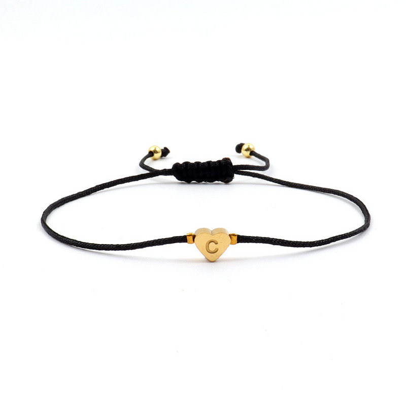 Jauna nerūsējošā tērauda sirds AZ burtu rokassprādze sievietēm, ar rokām austa, regulējama krāsaina virves šarmu rokassprādze sievietēm rotaslietas dāvana