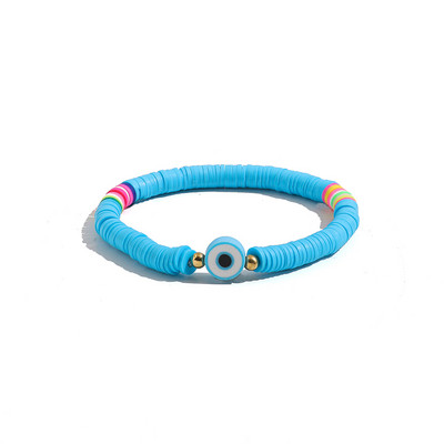 Bohemia polimēru māla apaļa ļauno acu rokassprādze sievietēm Krāsainas, rokām darinātas elastīgas diska pērlīšu virves rokassprādze Sieviešu laimīgas rotaslietas