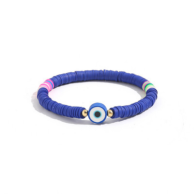 Bohemia polimēru māla apaļa ļauno acu rokassprādze sievietēm Krāsainas, rokām darinātas elastīgas diska pērlīšu virves rokassprādze Sieviešu laimīgas rotaslietas