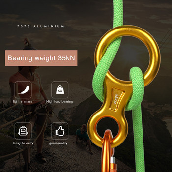 1PC 35KN Εικόνα 8 Word Carabiners με κατάβαση κατάβασης Safety Ring Συσκευή ορειβασίας Αναρρίχηση Descender Rappel Ring Equipment