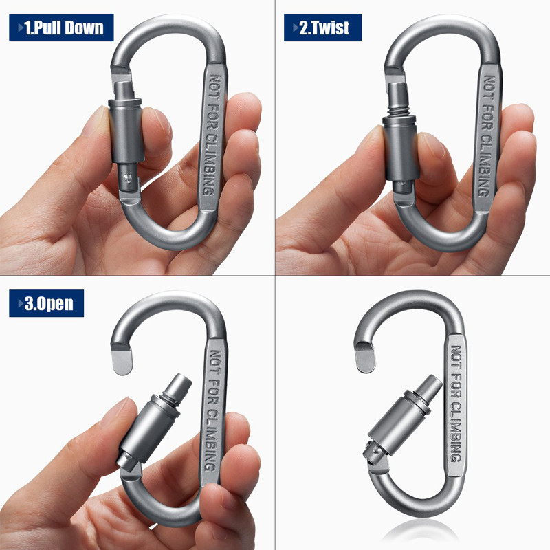 Augstas kvalitātes alumīnija karabīnes D veida gredzenu atslēgu ķēdes ceļojumu komplekts kempinga aprīkojums alpīnisma āķim kāpšanas piederumi