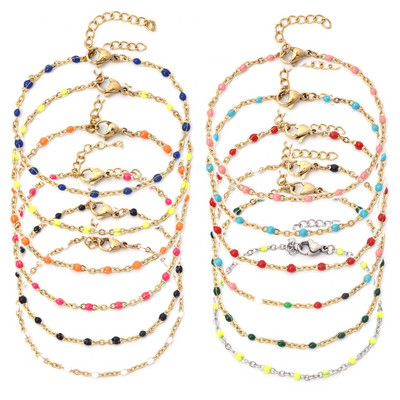 Brățări cu lanț de cablu din oțel inoxidabil 304 Lanțuri metalice de culoare aurie Email multicolor pentru femei Bijuterii Cadouri 17 cm lungime, 1 buc
