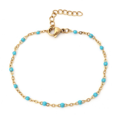 304 Nerūsējošā tērauda savienojuma kabeļu ķēdes rokassprādzes zelta krāsā metāla ķēdes daudzkrāsainas emaljas sievietēm rotaslietas dāvanas 17 cm garas, 1 gab.