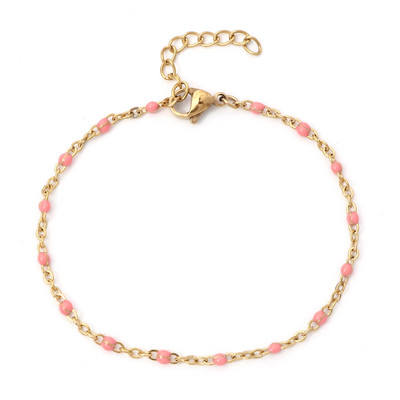 304 Nerūsējošā tērauda savienojuma kabeļu ķēdes rokassprādzes zelta krāsā metāla ķēdes daudzkrāsainas emaljas sievietēm rotaslietas dāvanas 17 cm garas, 1 gab.